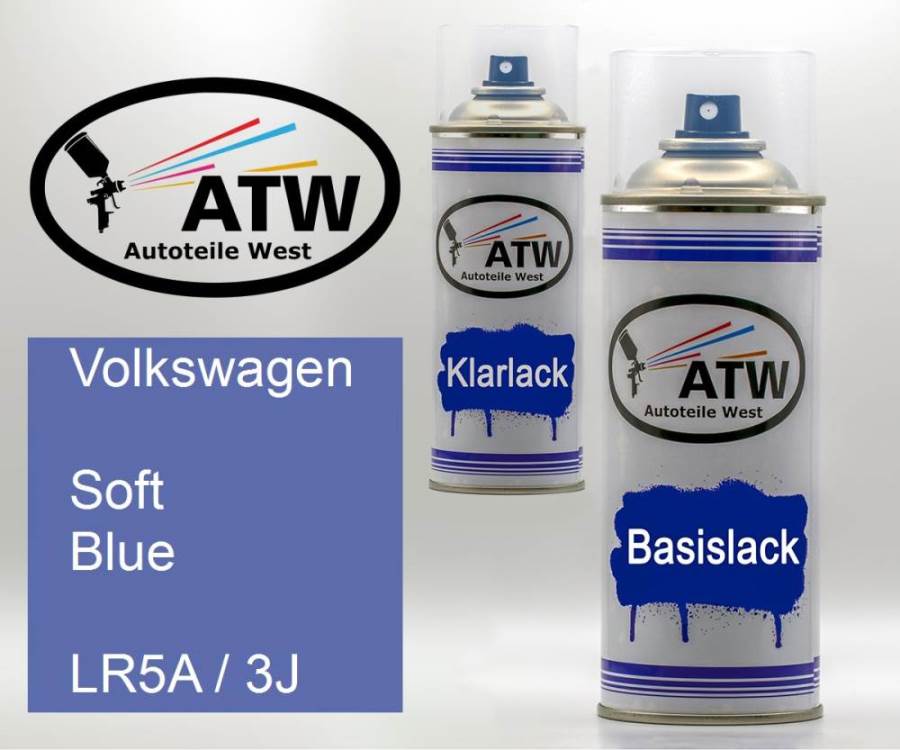 Volkswagen, Soft Blue, LR5A / 3J: 400ml Sprühdose + 400ml Klarlack - Set, von ATW Autoteile West.